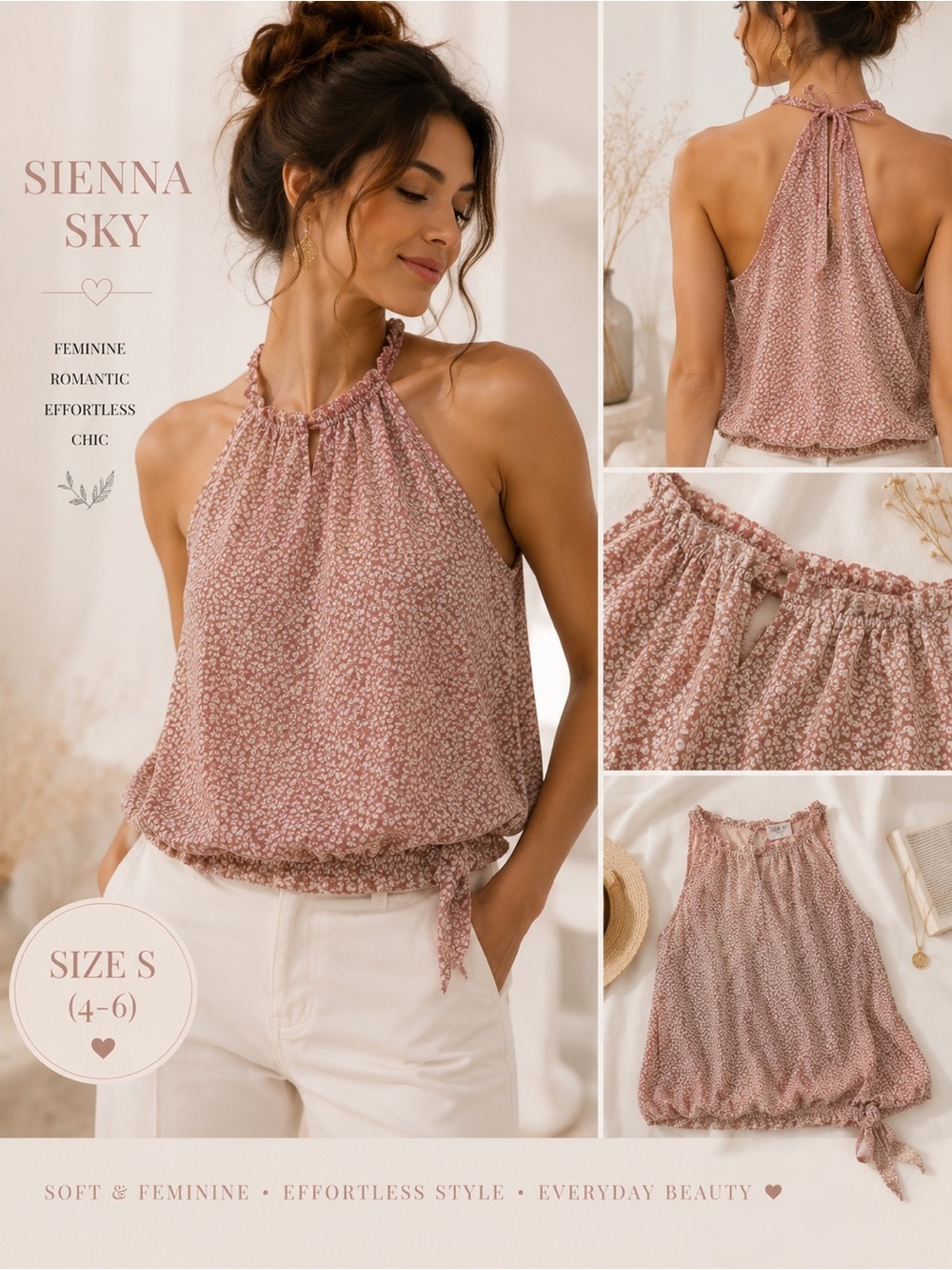 Sienna Sky Romantic Cottagecore Floral Halter Blouson Top Boho Feminine SZ S
